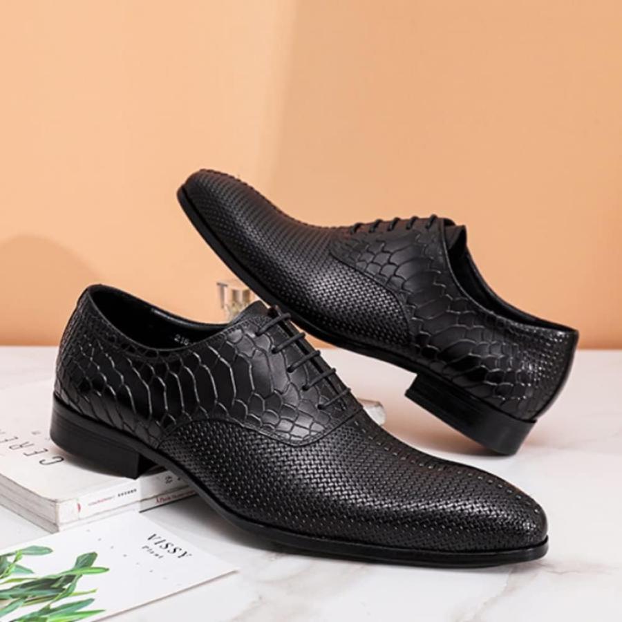 【並行輸入品】Rui Landed Men Formal Dress Shoes Derby Shoes Round Toe Snake Skin Bの画像