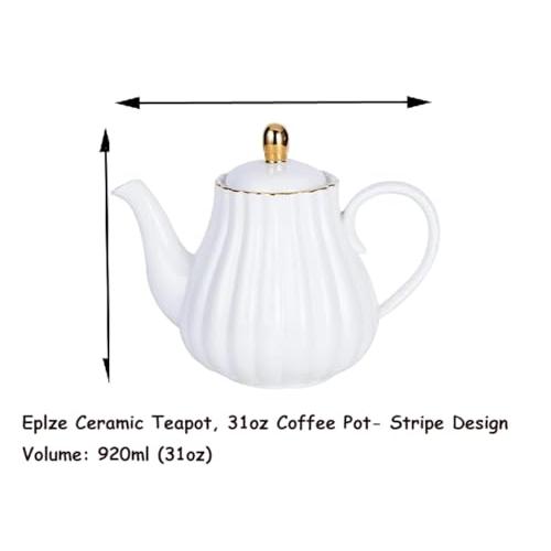 【並行輸入品】Eplze Strength 磁器コーヒーポット セラミックティーポット ストライプデザイン (ホワイト) YBK Tech Stの画像