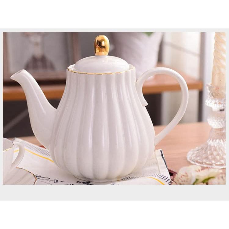 【並行輸入品】Eplze Strength 磁器コーヒーポット セラミックティーポット ストライプデザイン (ホワイト) YBK Tech Stの画像