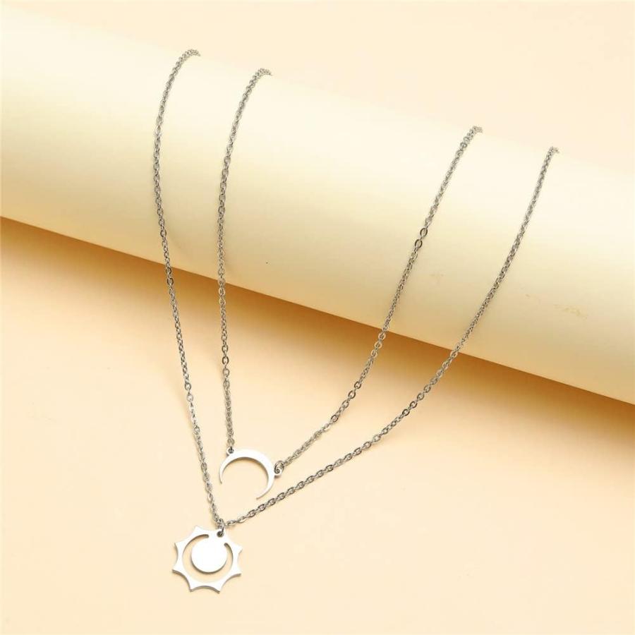 【並行輸入品】Ailiessy 太陽 月 カップルネックレス ステンレススチールチャーム 太陽と月 親友ペンダントネックレス レディース メンズ バレの画像