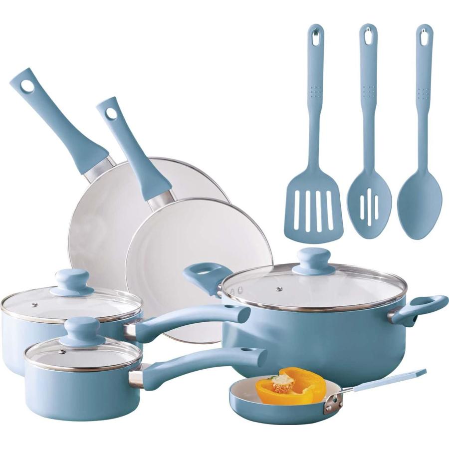 Blue Blue ブルーブルー　12個セット 並行輸入品】12pc Ceramic Cookware Set, Blue Linen : D-Market