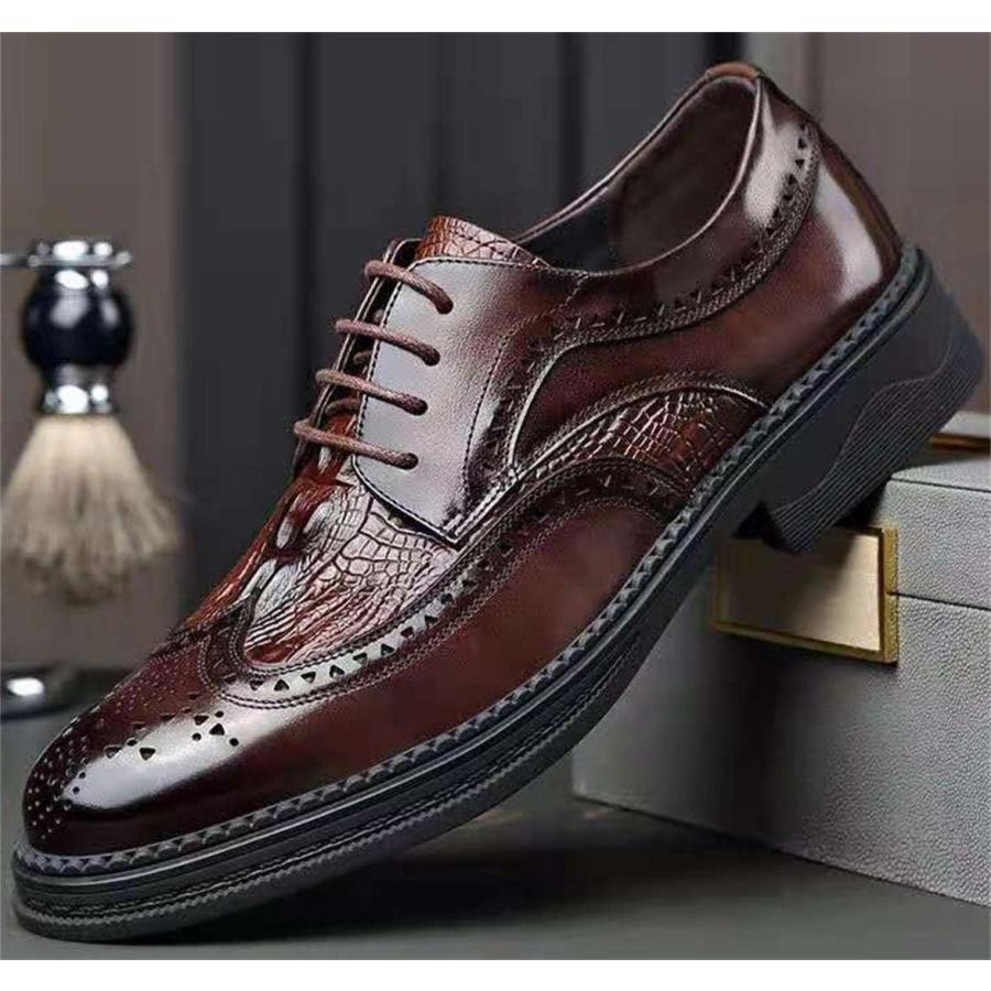 【並行輸入品】PPXID Men's Leather Lace-up Formal Dress Oxfords Shoes Carved Brogueの画像