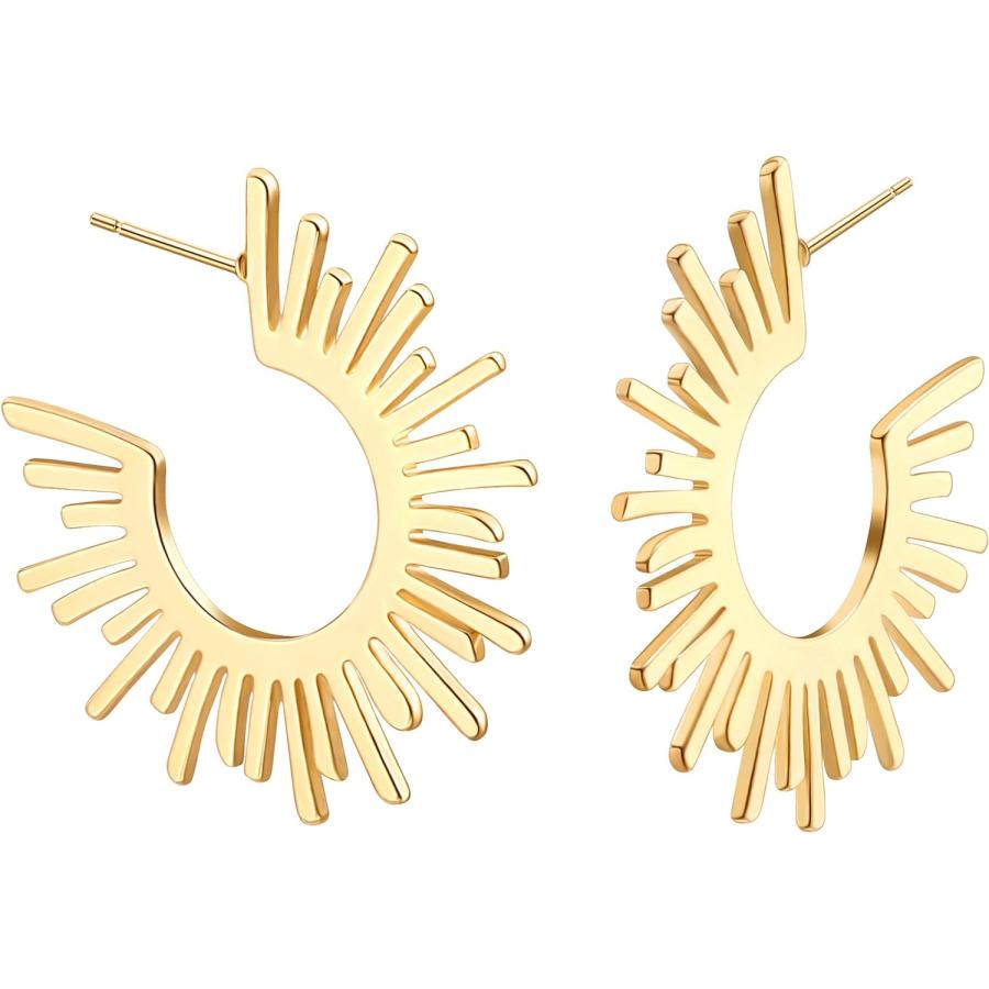 並行輸入品】ステートメント 18Kゴールド サンバースト フープピアス