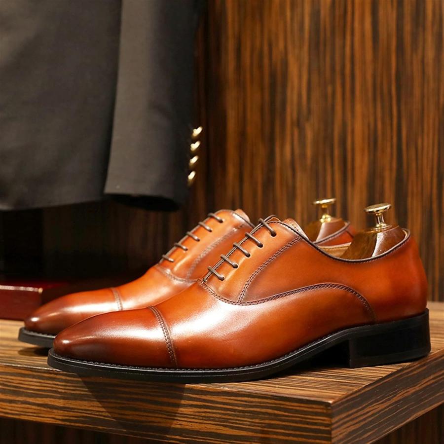 【並行輸入品】EVSER Formal Dress Shoes for Men Lace Up Cap Toe Black Burnished Toeの画像