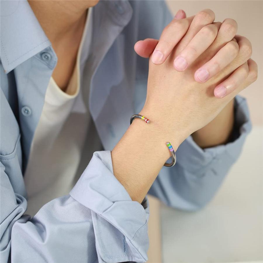 【並行輸入品】LIMSUP Silver Stainless Steel Plain Round Tube Open Cuff Bangle_6