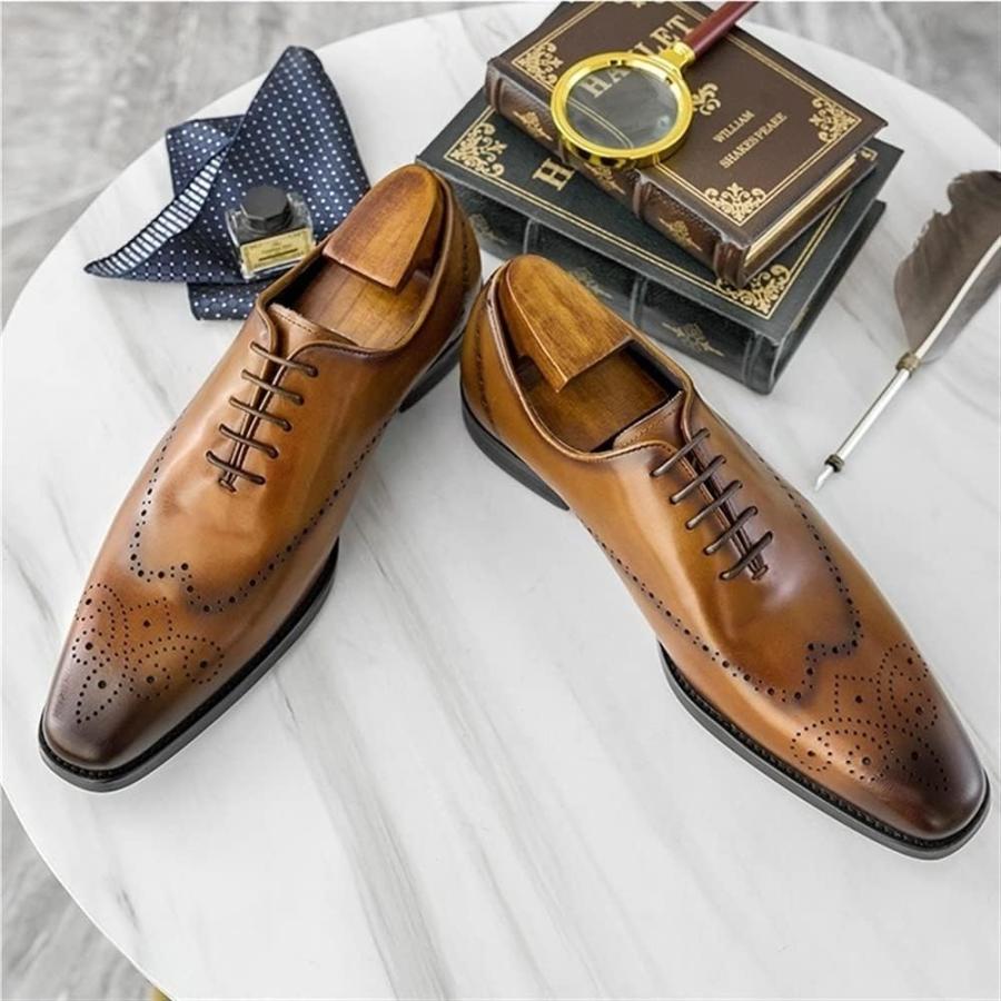 【並行輸入品】Rui Landed Formal Dress Shoes for Men Pointed Toe Lace Up Hand-Paintの画像