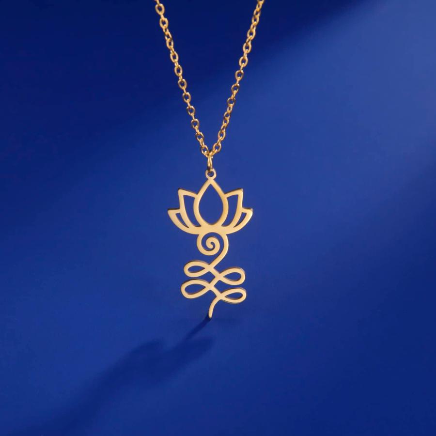 【並行輸入品】kkjoy ロータス Unalome ネックレス ステンレススチール 蓮の花 ヨガ シンボル ドロップ イヤリング インスピレーシの画像