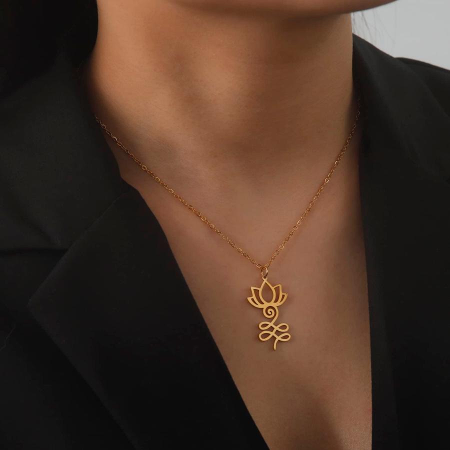【並行輸入品】kkjoy ロータス Unalome ネックレス ステンレススチール 蓮の花 ヨガ シンボル ドロップ イヤリング インスピレーシの画像
