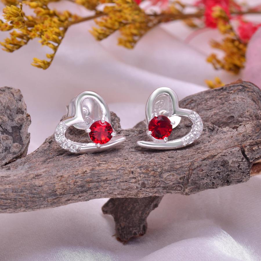 公式通販| Created Ruby Stud Earrings 925 Sterling Silver Earrings Ruby Ear 並行輸入品