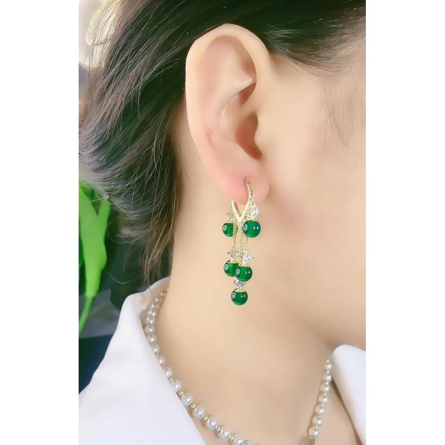 並行輸入品】翡翠タッセルイヤリング キャッツアイストーン