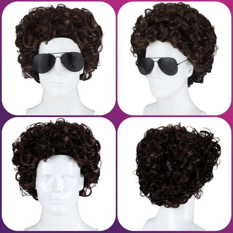 【並行輸入品】Jutom 2 Pcs Halloween Men's Hair Wigs Set 80s Short Funny Wigs R_3