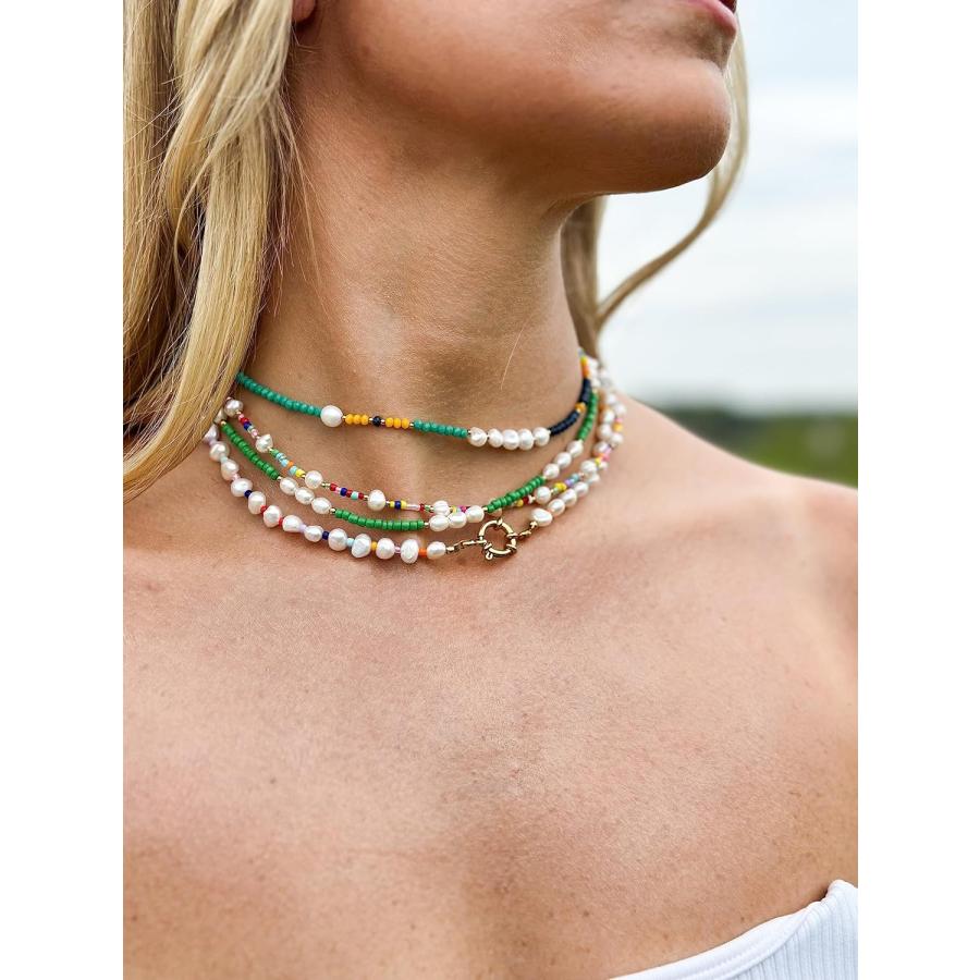 真珠 チョーカー ネックレス 純金 18K　フィリピン パラワン島 並行輸入品】カラフル ビーズ 淡水パール チョーカー ネックレス