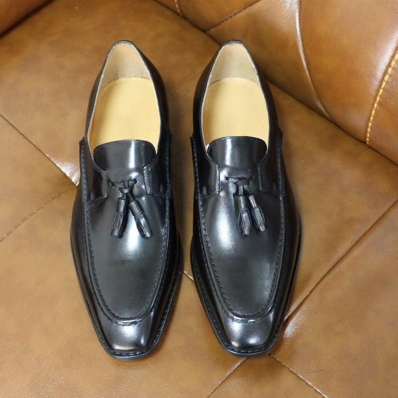 【並行輸入品】Rui Landed Men Formal Dress Shoes Square Toe Hand-Painted Genuine Leの画像