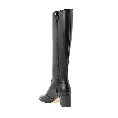 【並行輸入品】FOWT Women Pointed Toe Knee High Boots Chunky Block Mid Heel Ridの画像