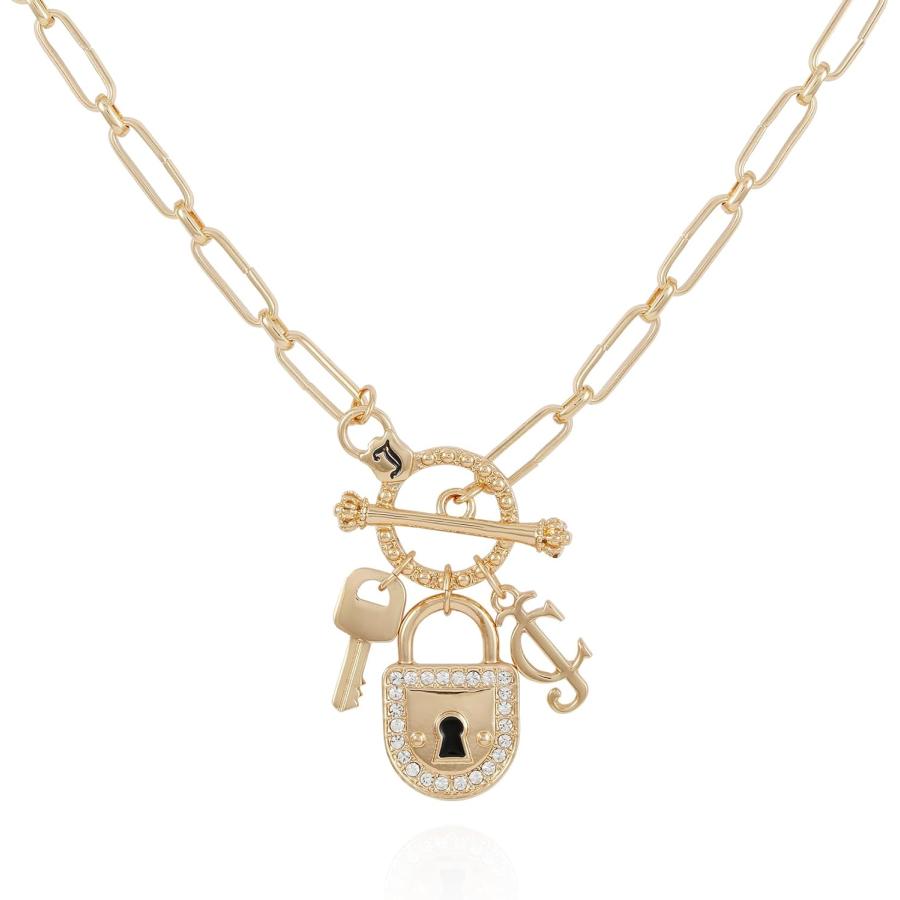 【並行輸入品】Juicy Couture シルバートーン 太いチェーン ハートチャーム トグルネックレス 女性用  One Size  金属  ガラス