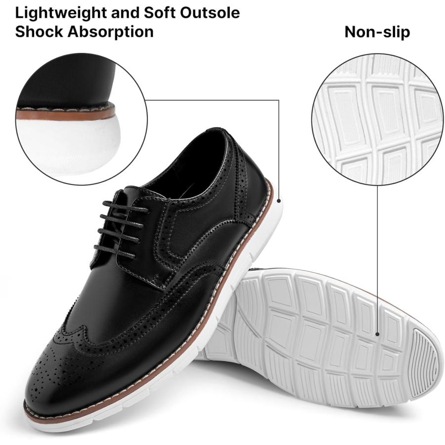 GOOR Men's Dress Shoes Wingtip Casual Oxford Shoes Comfortable Breathable Flat Plain Sneakers Applicable to Business Work Party Wedding Daily Walk｜bestshop-d｜04
