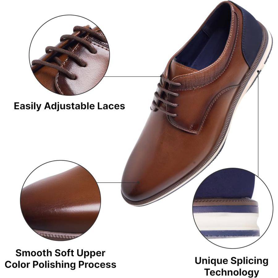 GOOR Men's Dress Shoes Business Casual Oxford Shoes Comfortable Breathable Flat Plain Sneakers Applicable to Work Party Wedding Daily Walk Brown Si｜bestshop-d｜02