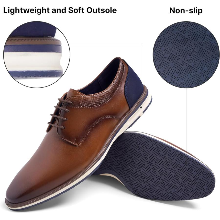 GOOR Men's Dress Shoes Business Casual Oxford Shoes Comfortable Breathable Flat Plain Sneakers Applicable to Work Party Wedding Daily Walk Brown Si｜bestshop-d｜04