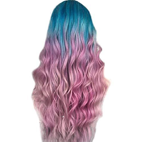 【並行輸入品】Long Pink Full Wavy Hair Synthetic Purple Women Curly Straight W_1