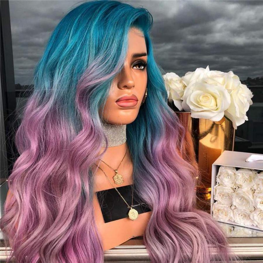 【並行輸入品】Long Pink Full Wavy Hair Synthetic Purple Women Curly Straight W_3
