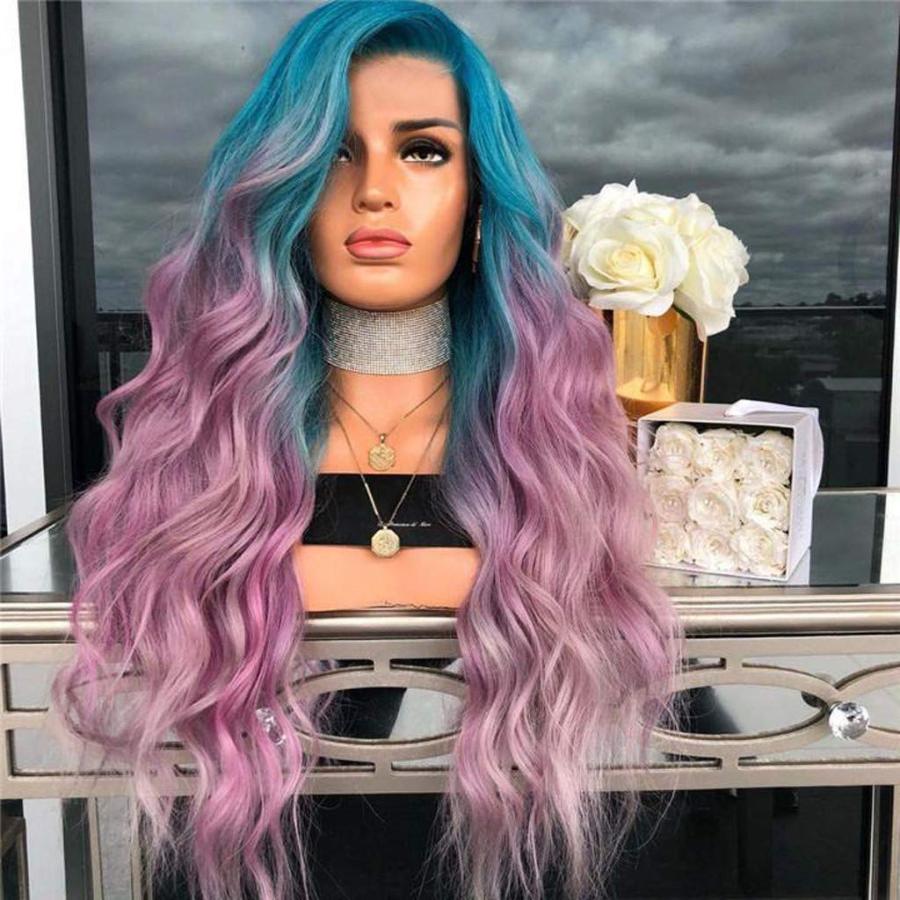 【並行輸入品】Long Pink Full Wavy Hair Synthetic Purple Women Curly Straight W_6
