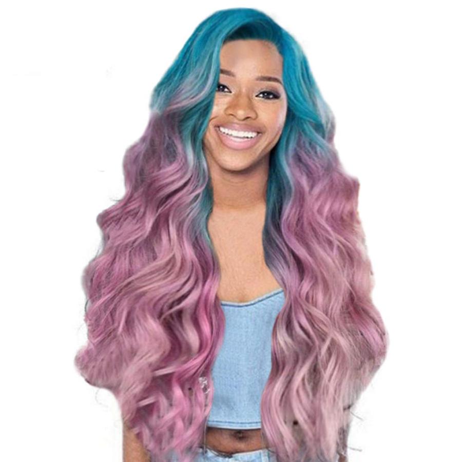 【並行輸入品】Long Pink Full Wavy Hair Synthetic Purple Women Curly Straight W_9