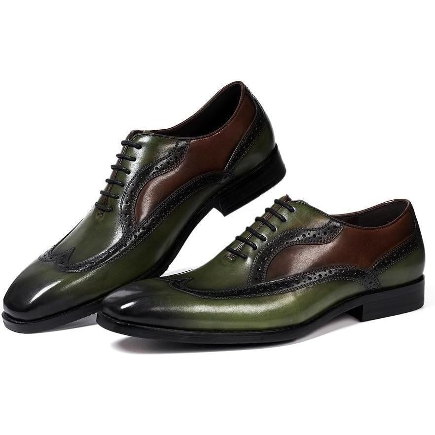 【並行輸入品】Rui Landed Formal Loafer Shoes for Men Square Toe Lace Up Block Carvの画像