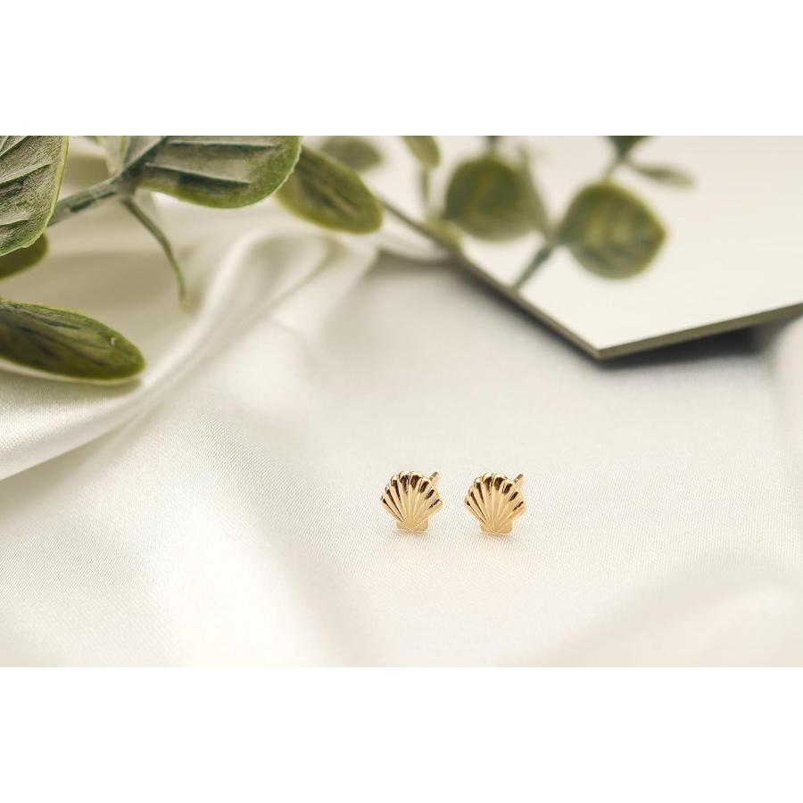 並行輸入品】14K ソリッドゴールド 貝殻 小さなスタッドピアス