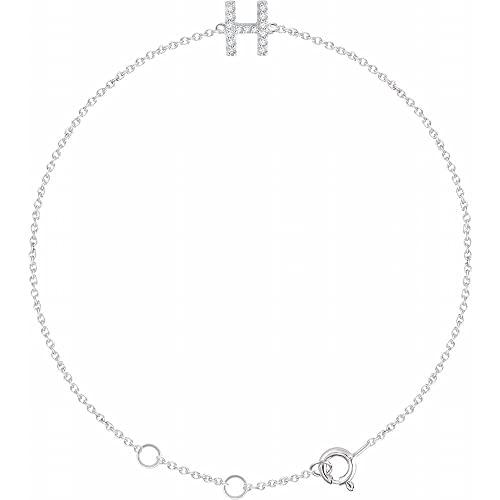 【並行輸入品】Solid 14k White Gold .06 Cttw Diamond Alphabet Initial Letter Hの画像