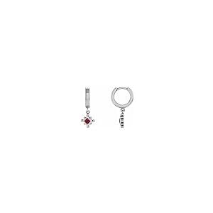 【並行輸入品】Sterling Silver Lab Grown Ruby Beaded Bezel Set Hoop Drop Dangleの画像