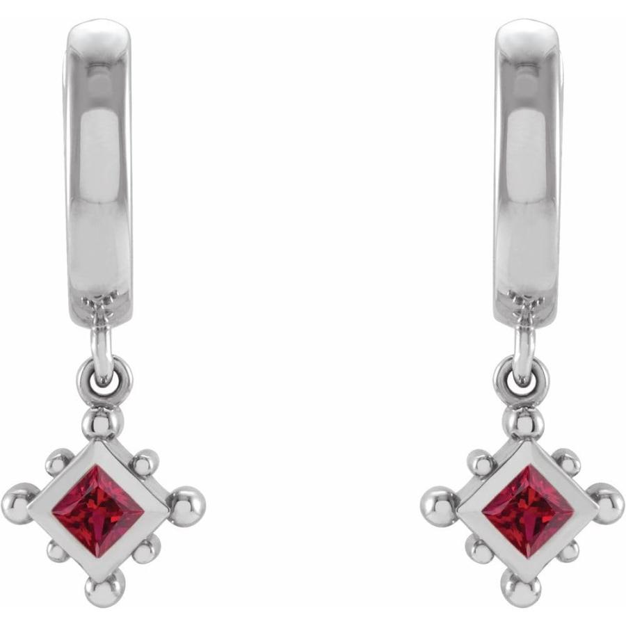 【並行輸入品】Sterling Silver Lab Grown Ruby Beaded Bezel Set Hoop Drop Dangleの画像