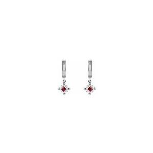 【並行輸入品】Sterling Silver Lab Grown Ruby Beaded Bezel Set Hoop Drop Dangleの画像