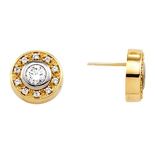 【並行輸入品】14k White and Yellow Two Tone Gold 5mm Bezel Set Earring Mountinの画像