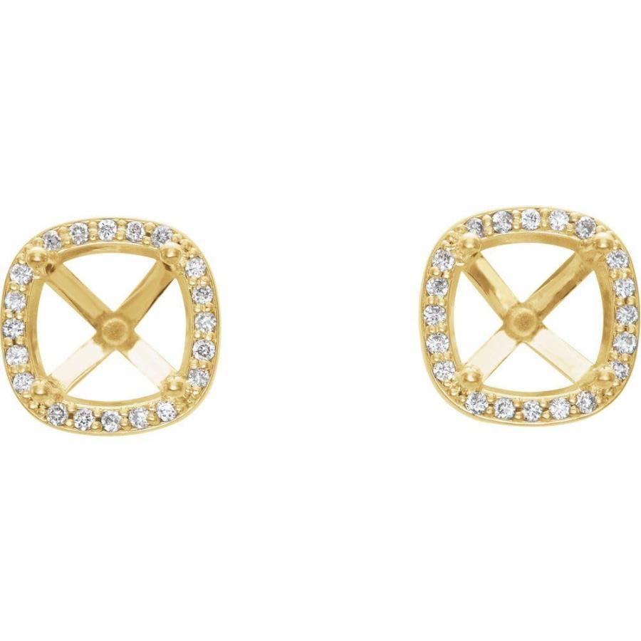 【並行輸入品】18k Yellow Gold 4x4mm Cushion Cut Diamond Semi Set Halo Style Eaの画像