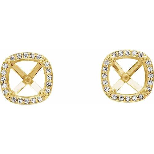 【並行輸入品】18k Yellow Gold 4x4mm Cushion Cut Diamond Semi Set Halo Style Eaの画像
