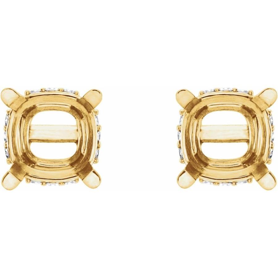 【並行輸入品】14k Yellow Gold 7x7mm Cushion Cut Diamond Semi Set Basket Earrinの画像