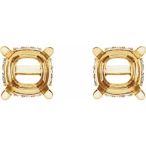 【並行輸入品】14k Yellow Gold 7x7mm Cushion Cut Diamond Semi Set Basket Earrinの画像