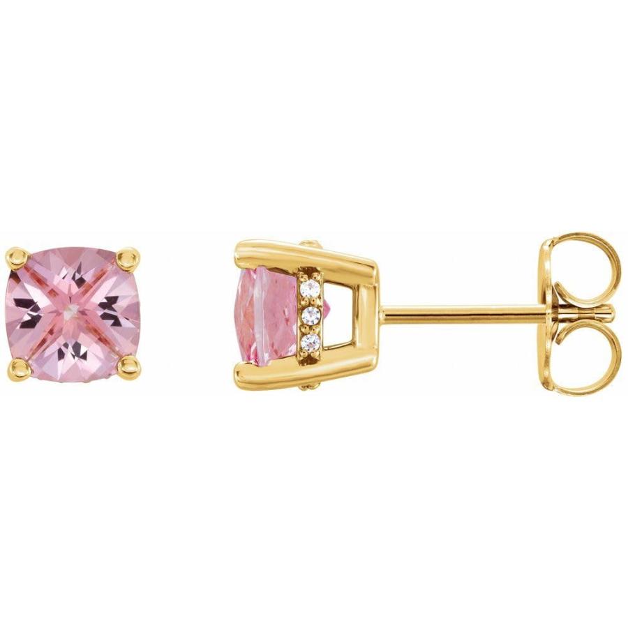 【並行輸入品】14k Yellow Gold 7x7mm Cushion Cut Diamond Semi Set Basket Earrinの画像