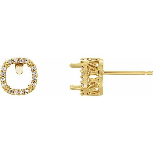 【並行輸入品】14k Yellow Gold 5x5mm Cushion Cut Diamond Semi Set Halo Style Eaの画像