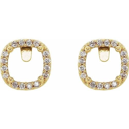 【並行輸入品】14k Yellow Gold 5x5mm Cushion Cut Diamond Semi Set Halo Style Eaの画像