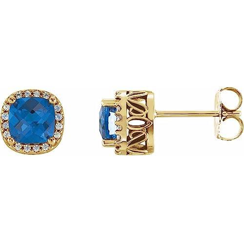【並行輸入品】14k Yellow Gold 5x5mm Cushion Cut Diamond Semi Set Halo Style Eaの画像