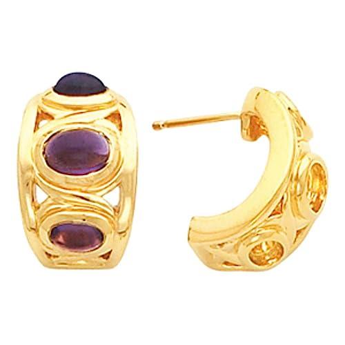【並行輸入品】10k Yellow Gold 3 Three Stone Bezel Set J Hoop Earring Mountingの画像