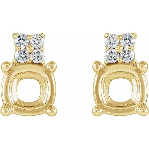 【並行輸入品】14k Yellow Gold 5x5mm Cushion Cut Diamond Semi Set Earrings Mounの画像