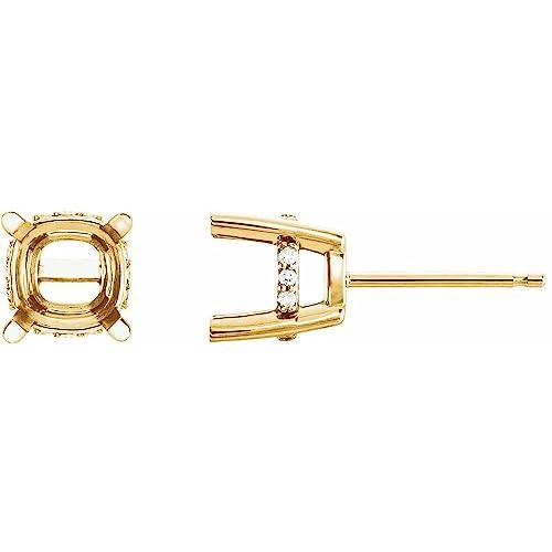 【並行輸入品】14k Yellow Gold 5x5mm Cushion Cut Diamond Semi Set Basket Earrinの画像