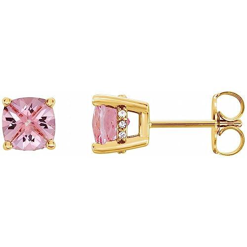 【並行輸入品】14k Yellow Gold 5x5mm Cushion Cut Diamond Semi Set Basket Earrinの画像