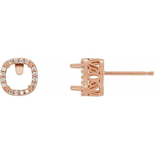 【並行輸入品】14k Rose Gold 5x5mm Cushion Cut Diamond Semi Set Halo Style Earrの画像