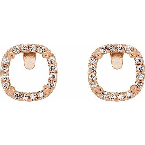 【並行輸入品】14k Rose Gold 5x5mm Cushion Cut Diamond Semi Set Halo Style Earrの画像