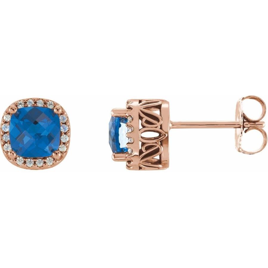 【並行輸入品】14k Rose Gold 5x5mm Cushion Cut Diamond Semi Set Halo Style Earrの画像