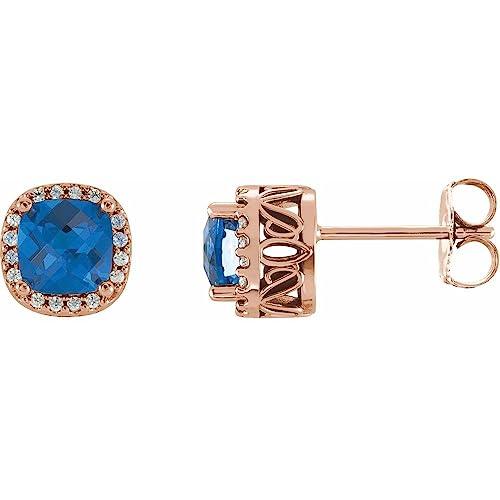 【並行輸入品】14k Rose Gold 5x5mm Cushion Cut Diamond Semi Set Halo Style Earrの画像