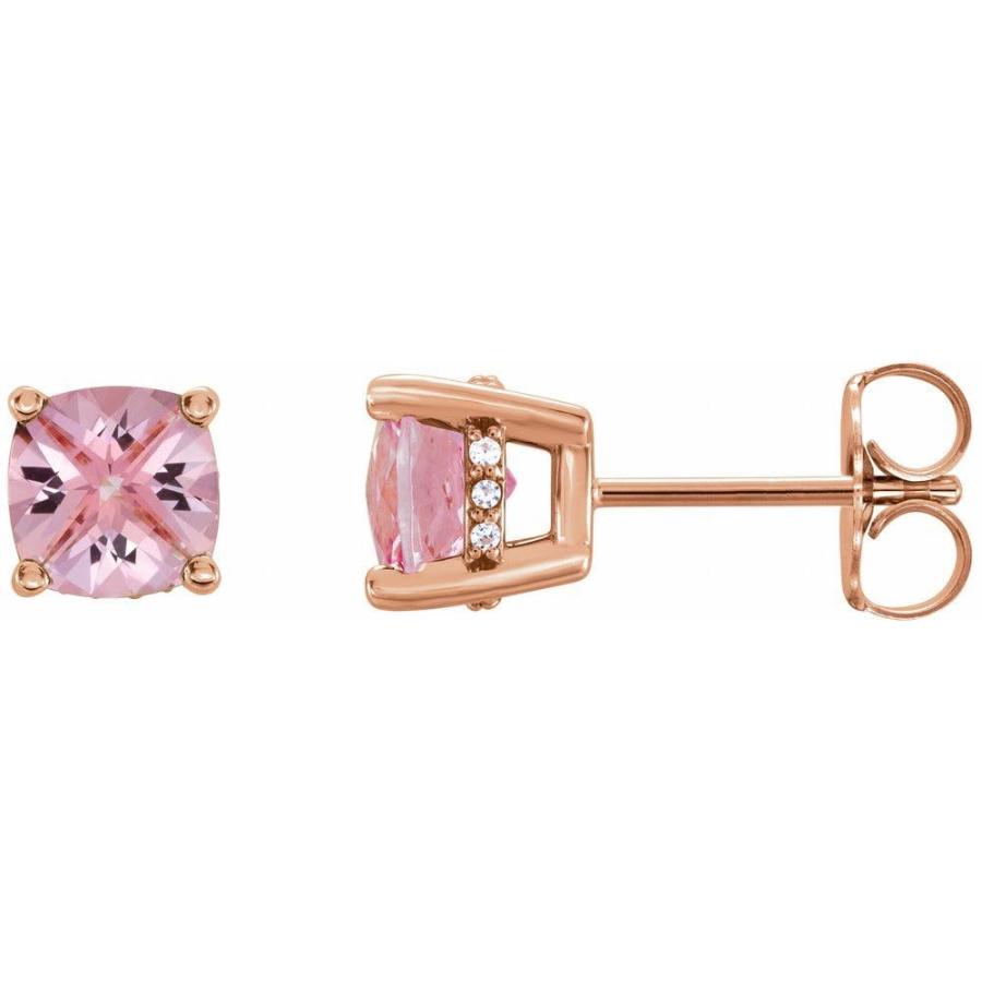 【並行輸入品】14k Rose Gold 6x6mm Cushion Cut Diamond Semi Set Basket Earringsの画像